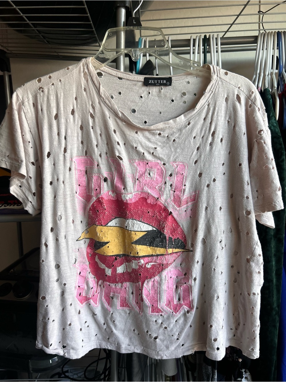 Zutter Pink Distressed Graphic Tee - Girl Gang Lips